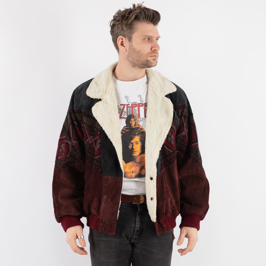 Vintage 80's Men Suede Sherpa Jacket in Multi