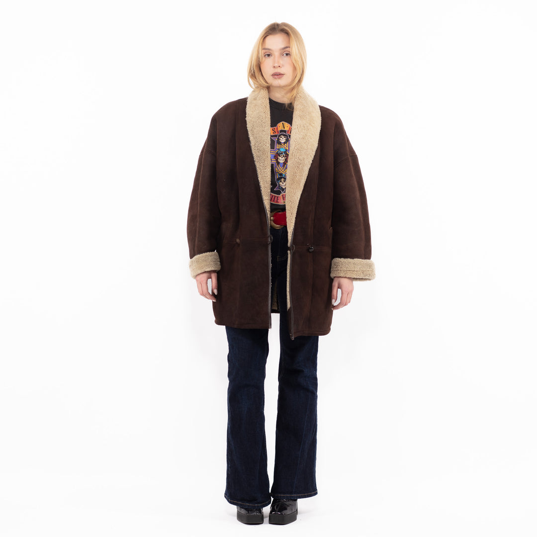 Vintage 80's Women Sheepskin Coat in BrownA1092