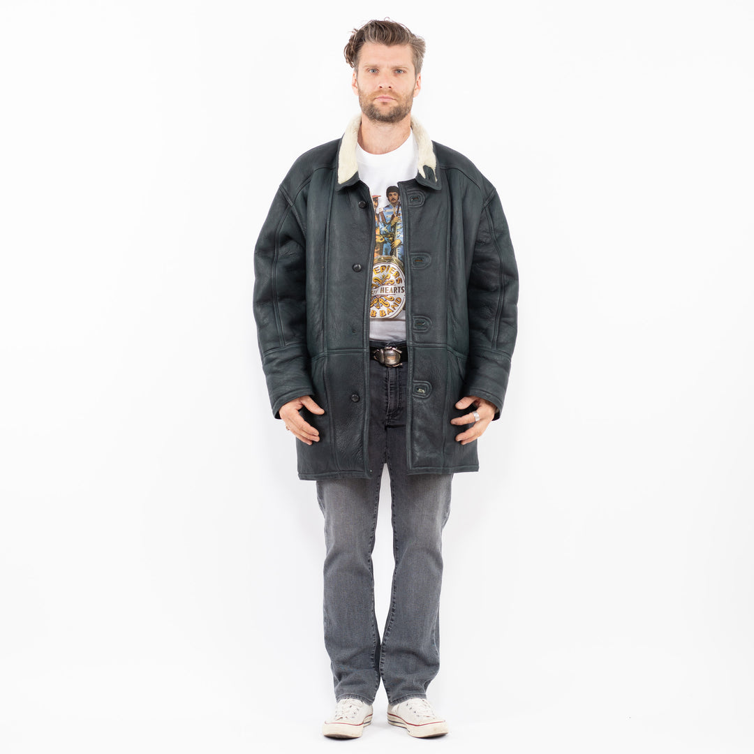 Vintage 80's Men Sheepskin Shearling Coat in GrayZ1925