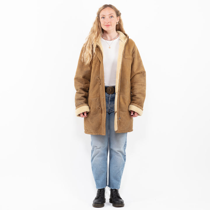 Vintage 90's Women Sheepskin Coat in BeigeA0258