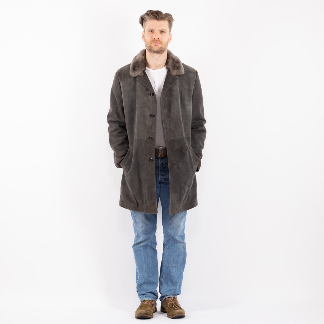 Vintage 70's Men Suede Sherpa Coat in GrayZ1407