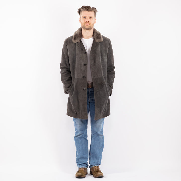Vintage 70's Men Suede Sherpa Coat in GrayZ1407