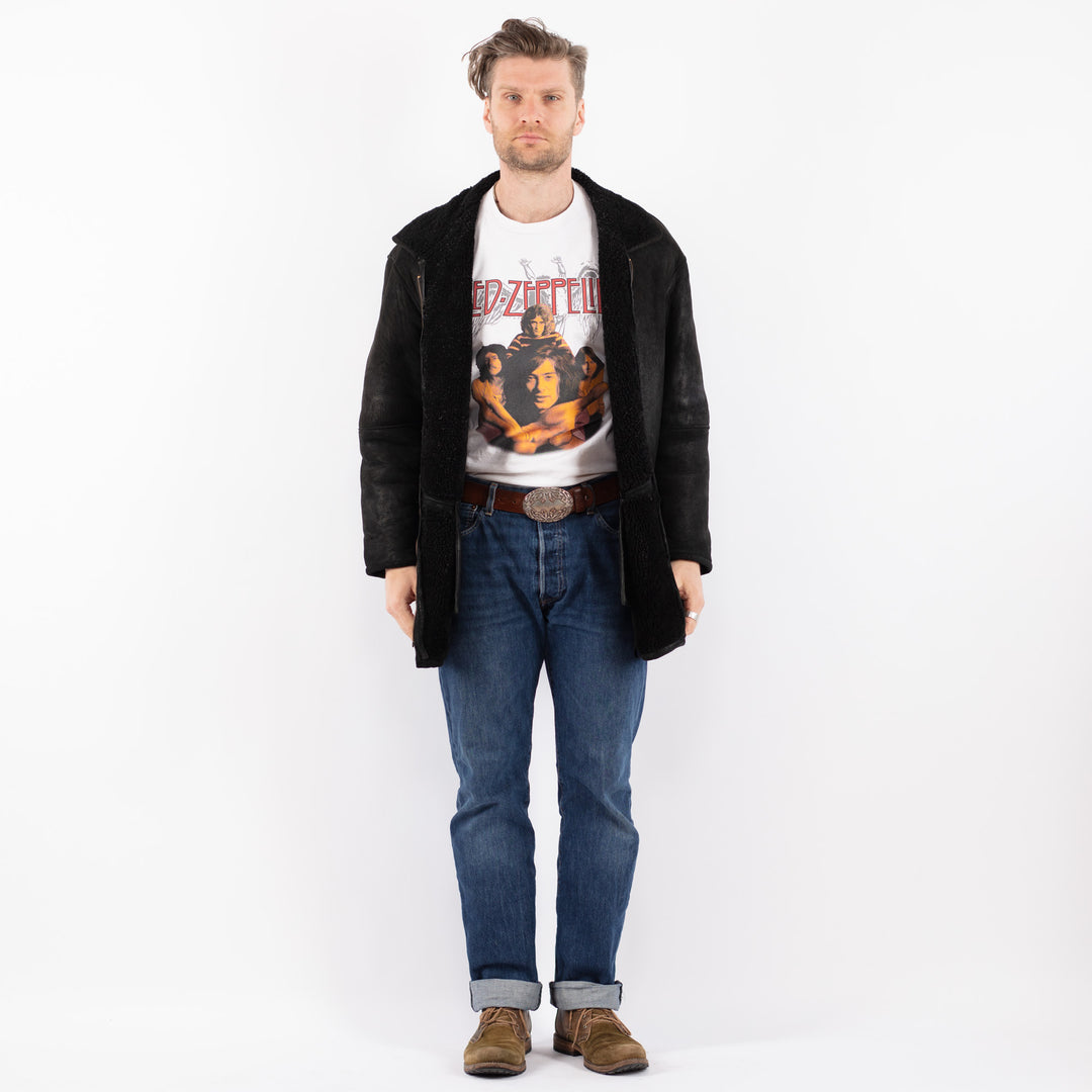 Vintage 90's Men Sheepskin Coat in BlackZ1515