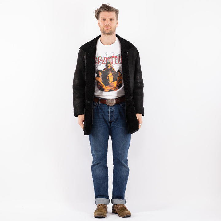Vintage 90's Men Sheepskin Coat in BlackZ1515