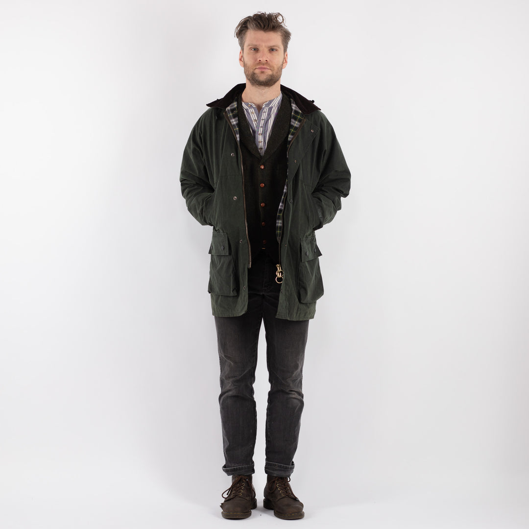 Vintage 90's Men Waxed Cotton Jacket in Green