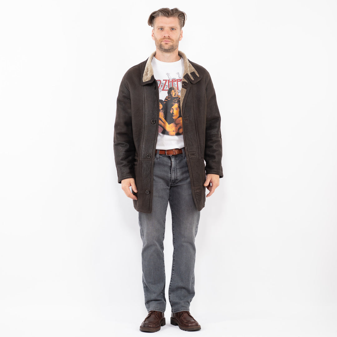 Vintage 90's Men Sheepskin Coat in BrownZ2050