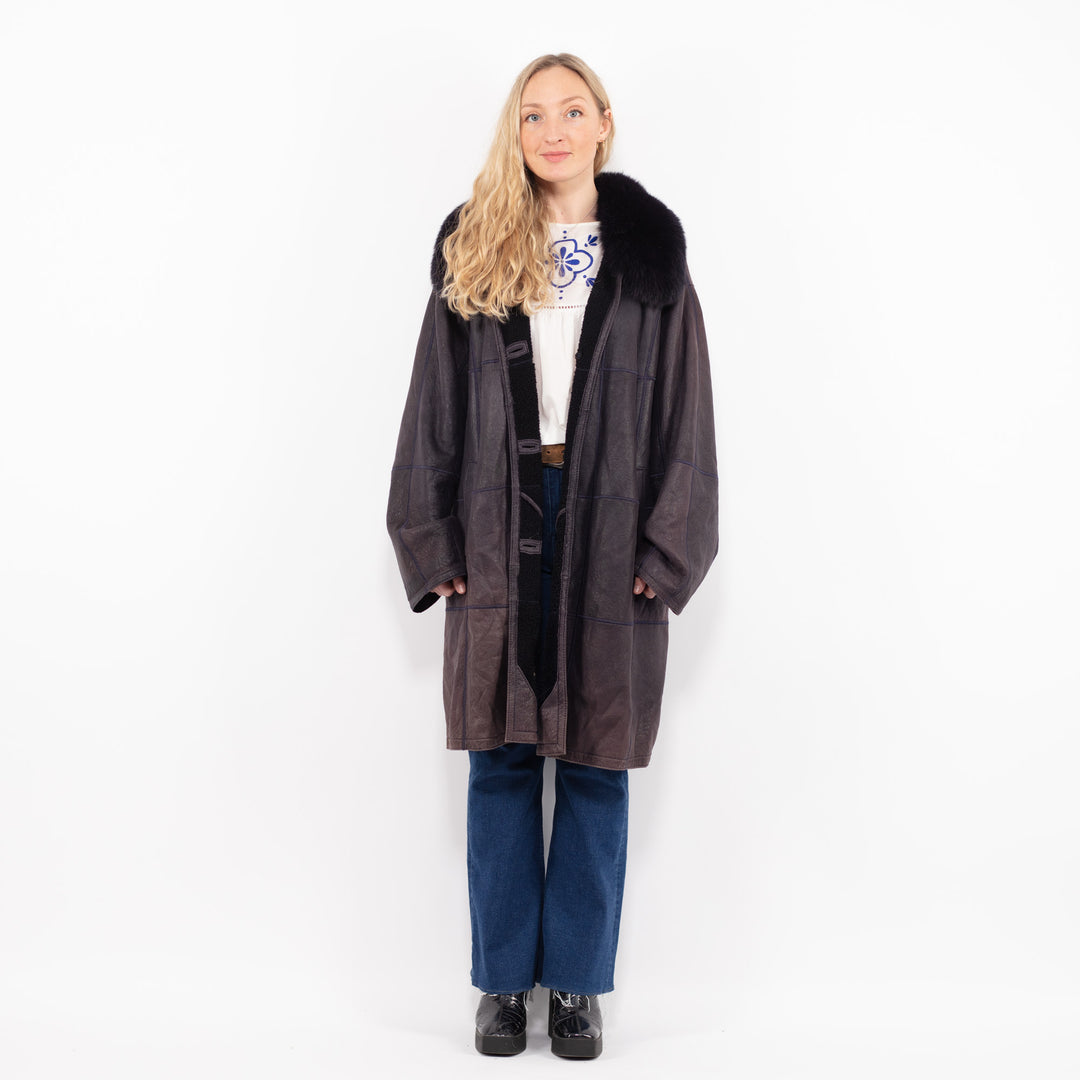 Vintage 90's Women Sheepskin Coat in PurpleA0991