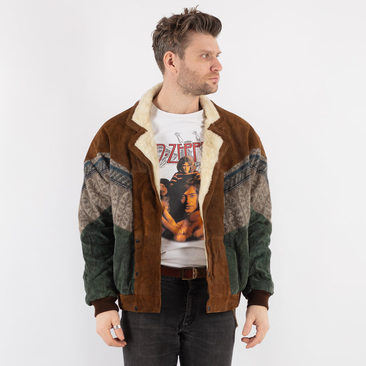 Vintage 90's Men Suede Sherpa Jacket in Multi