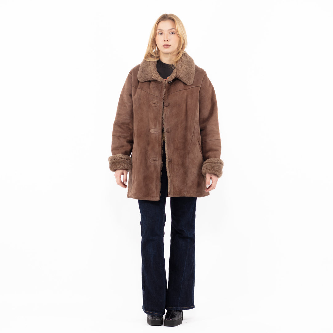 Vintage 90's Women Sheepskin Coat in BrownA1093