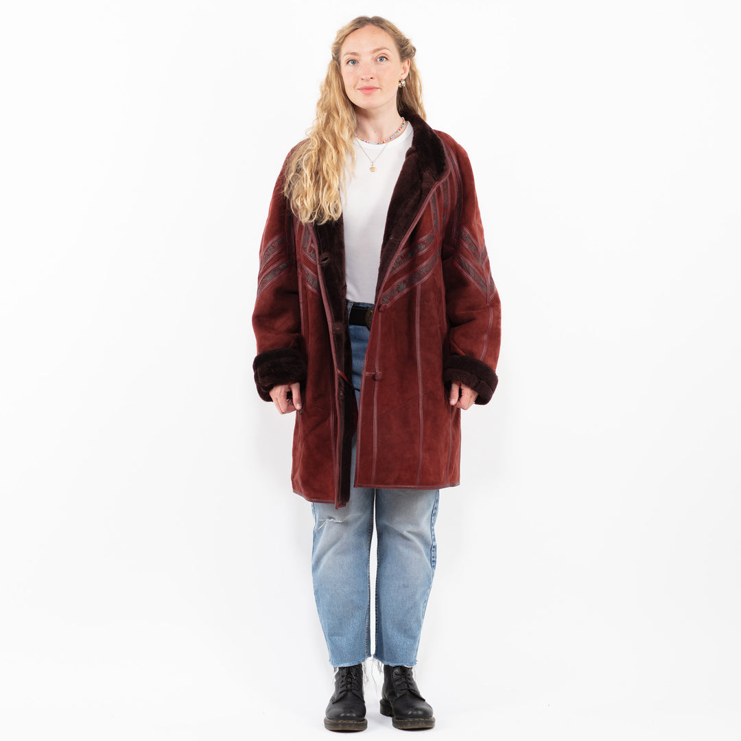 Vintage 90's Women Sheepskin Coat in RedA0259