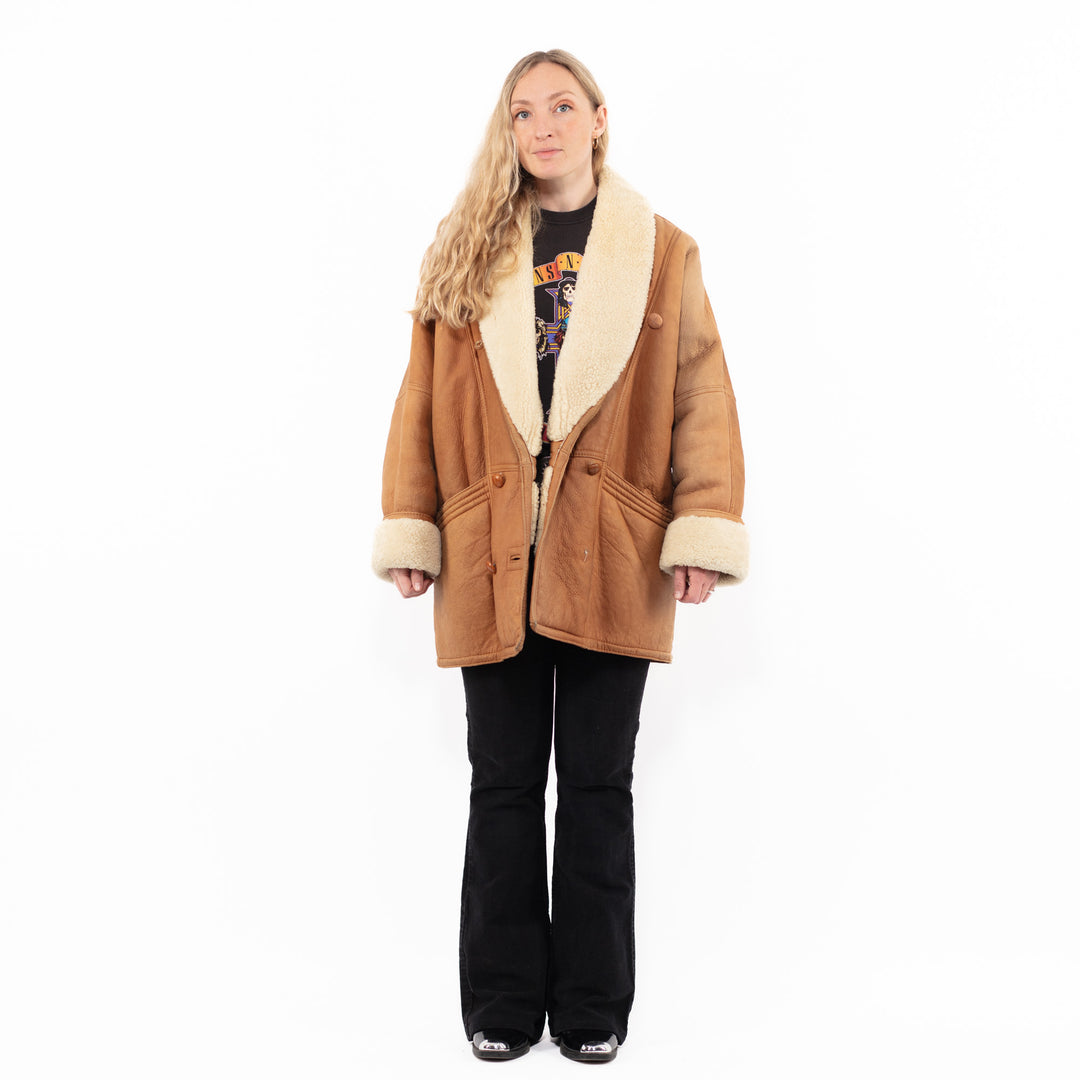 Vintage 80's Women Sheepskin Coat in BrownA0888