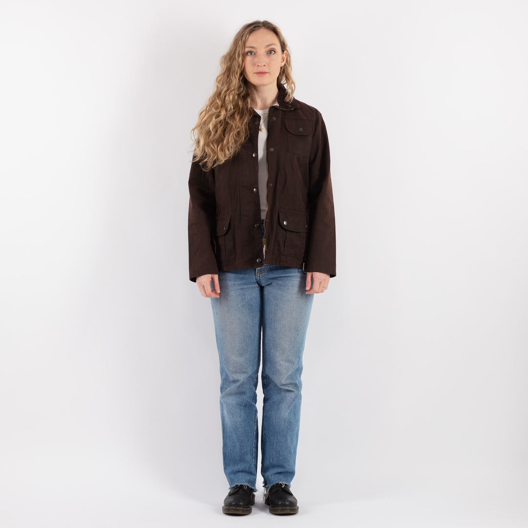 Vintage 90's Women Waxed Cotton Jacket in Brown