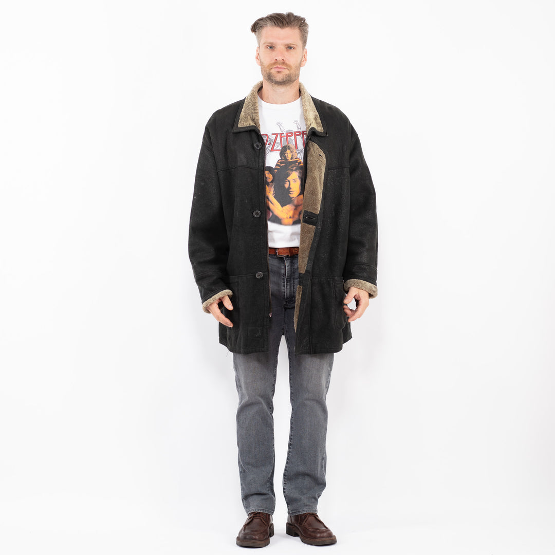 Vintage 90's Men Sheepskin Coat in BlackZ2051