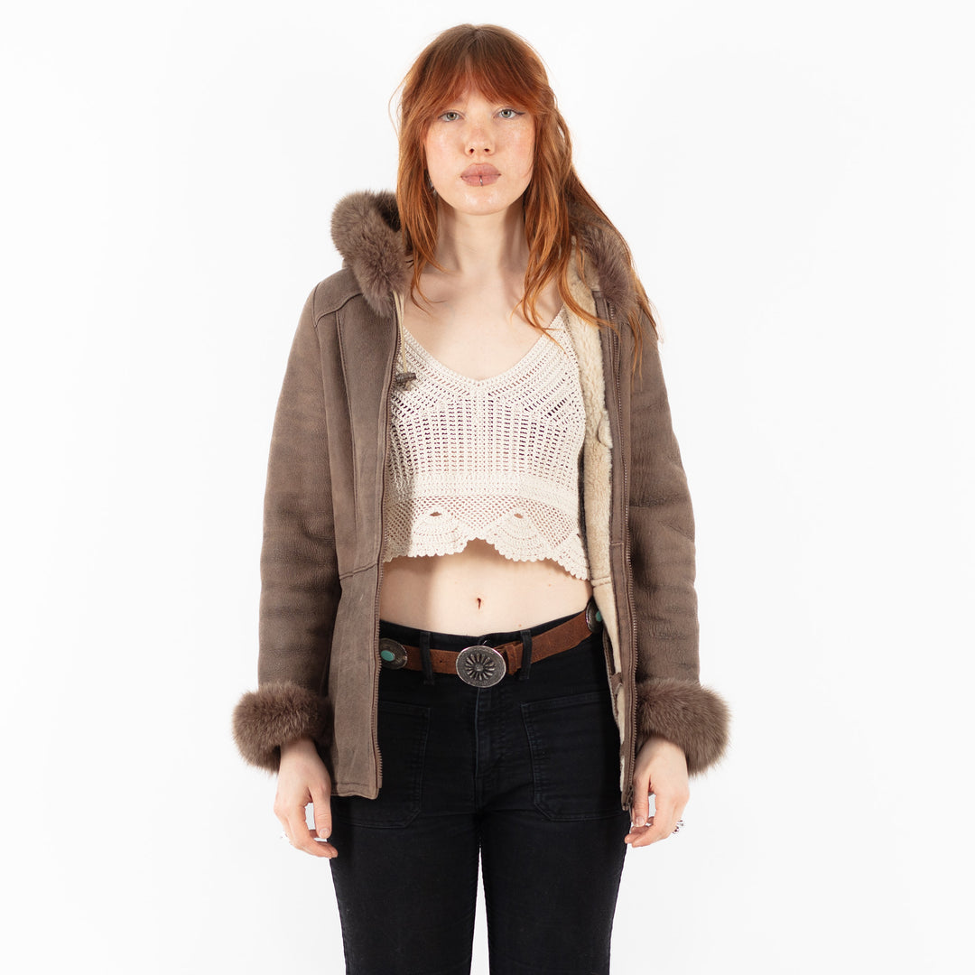 Vintage 90's Women Sheepskin Jacket in BeigeV9759