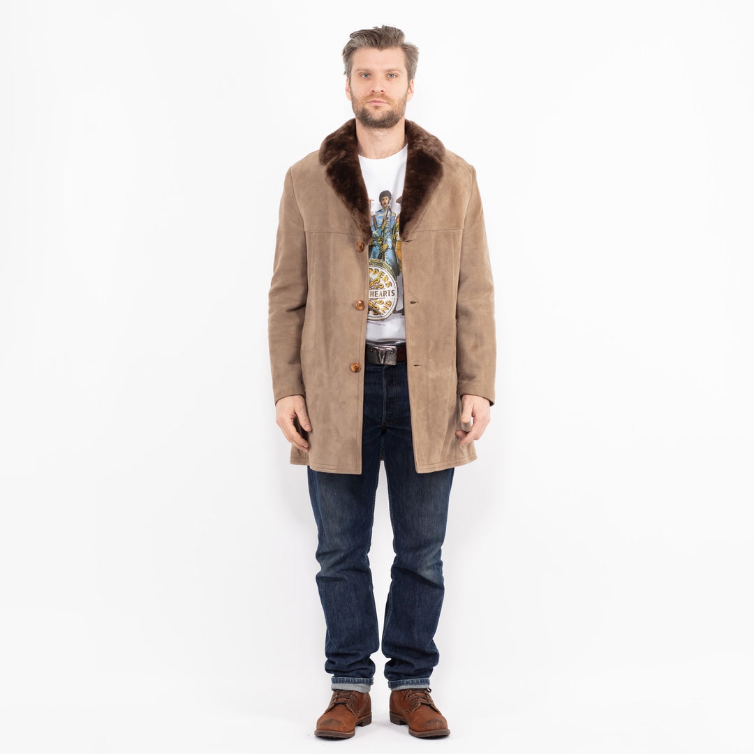 Vintage 70's Men Suede Sherpa Coat in BeigeZ2658