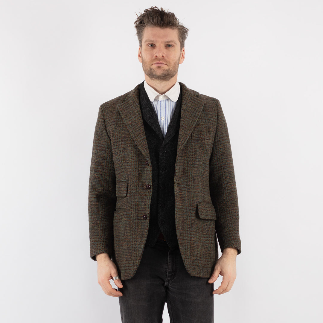Vintage 80's Men Harris Tweed Jacket in GreenZ709