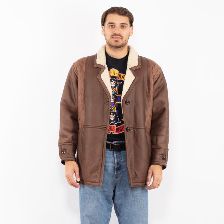 Vintage 80's Men Sheepskin Coat in Brown