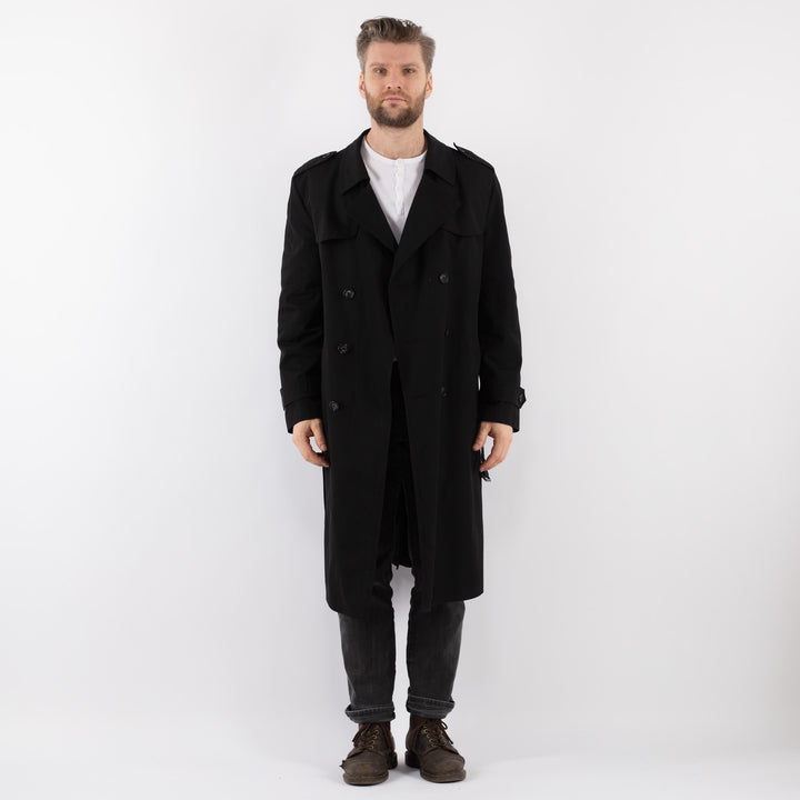 Vintage 70's Men Trench Coat in Black