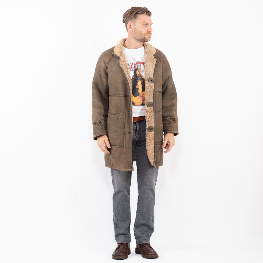 Vintage 90's Men Sheepskin Coat in BrownZ2052