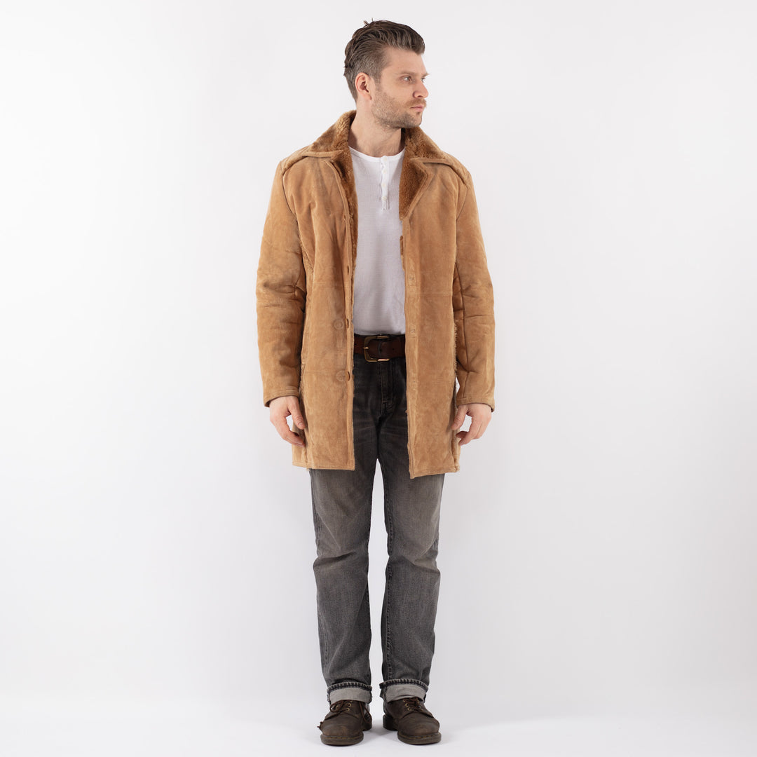 Vintage 90's Men Suede Sherpa Coat in BeigeZ1110