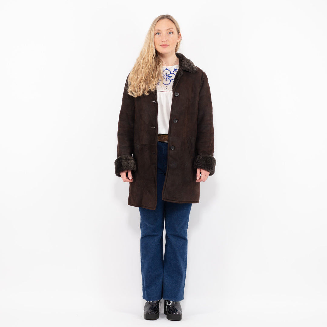 Vintage 90's Women Sheepskin Coat in BrownA0993