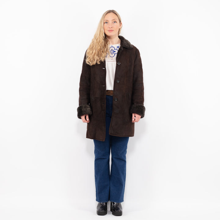 Vintage 90's Women Sheepskin Coat in BrownA0993