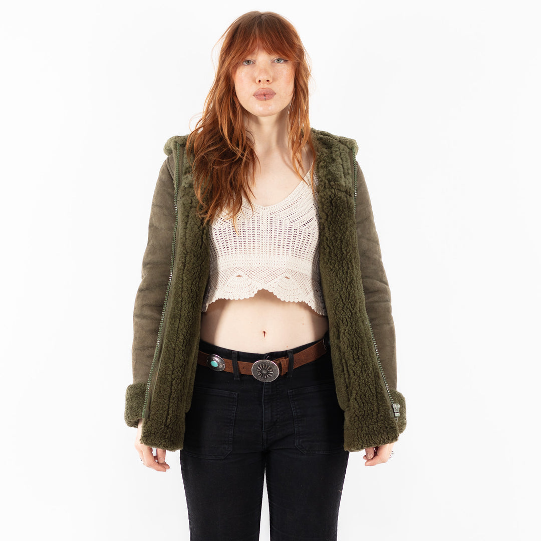 Vintage 80's Women Sheepskin Jacket in GreenV9760