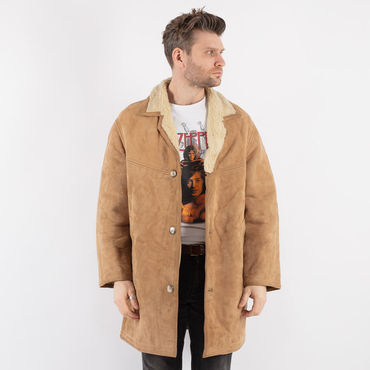 Vintage 70's Men Suede Sherpa Coat in Beige