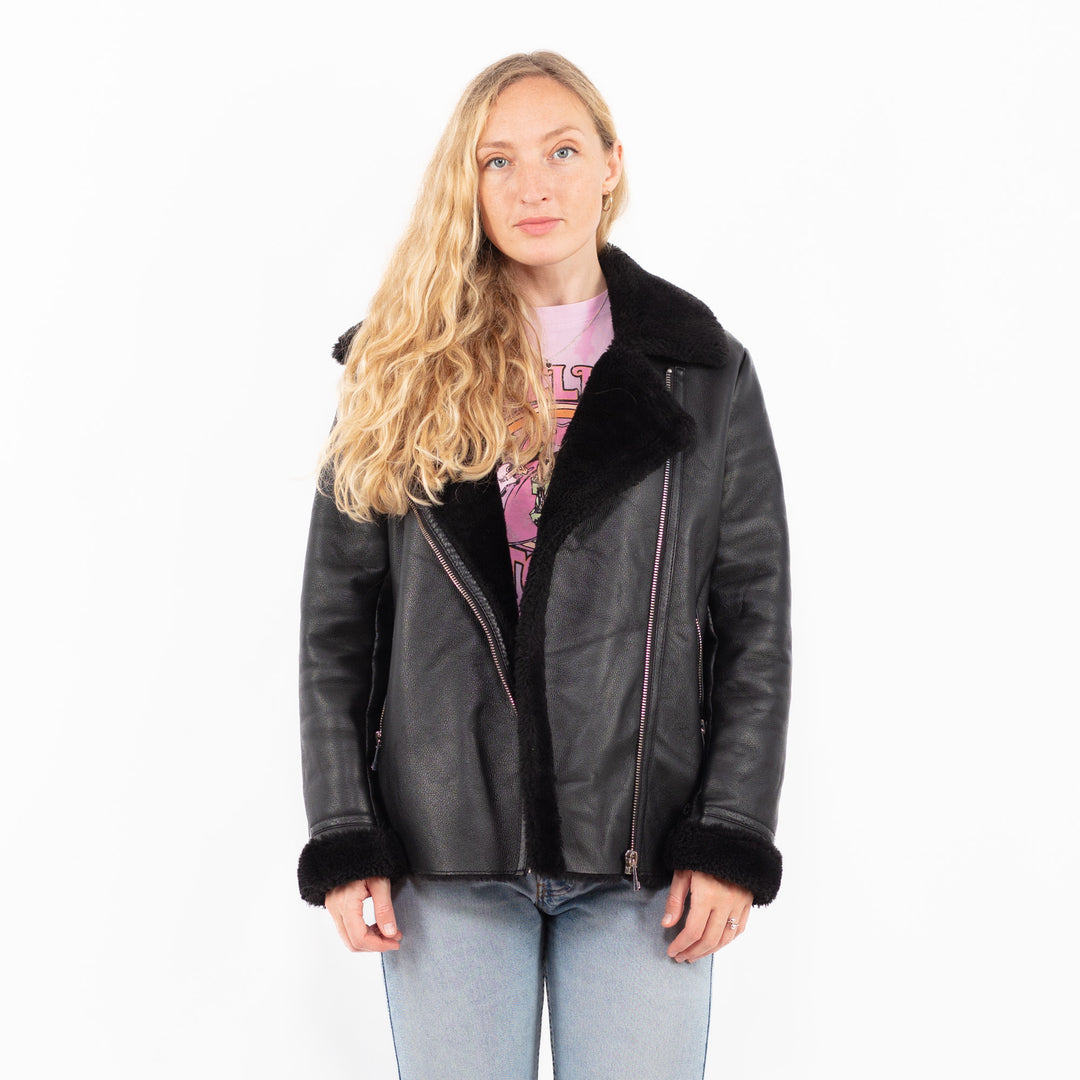 Vintage 00's Women Faux Sheepskin Jacket in BlackA0513