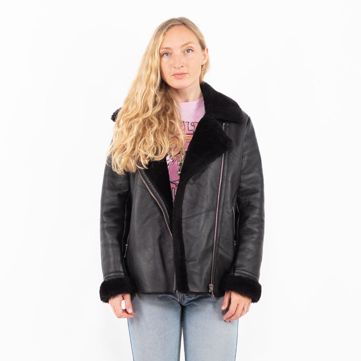 Vintage 00's Women Faux Sheepskin Jacket in BlackA0513