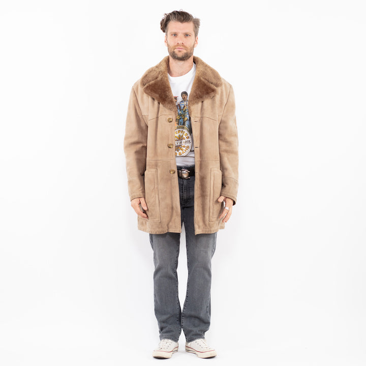Vintage 70's Men Sheepskin Coat in Beige