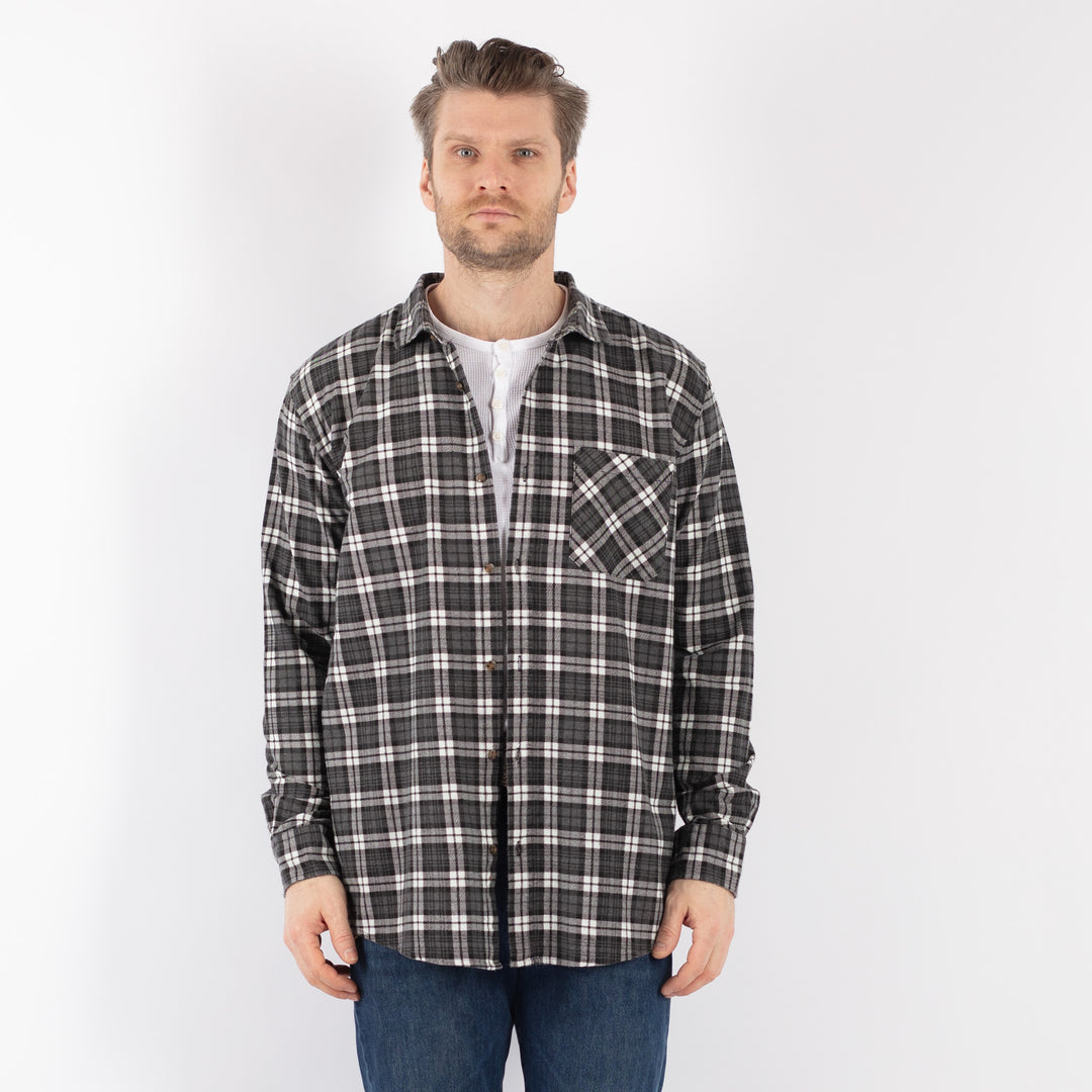 Vintage 90's Men Plaid Flannel Shirt in GrayZ1163