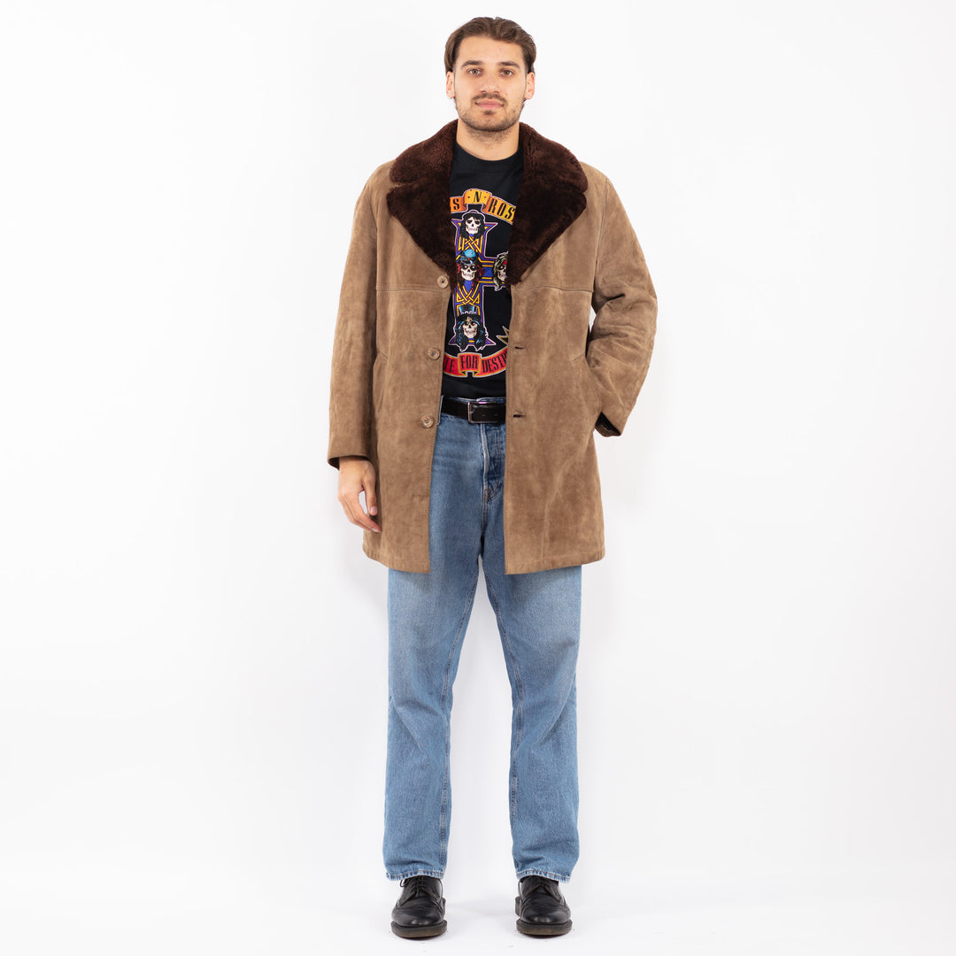 Vintage 70's Men Suede Sherpa Coat in Brown