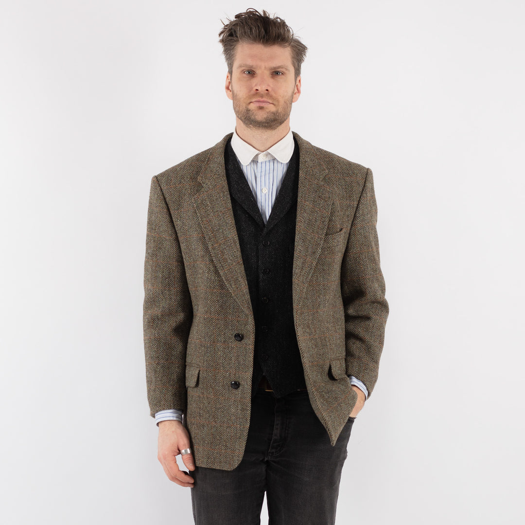 Vintage 80's Men Harris Tweed Jacket in Green