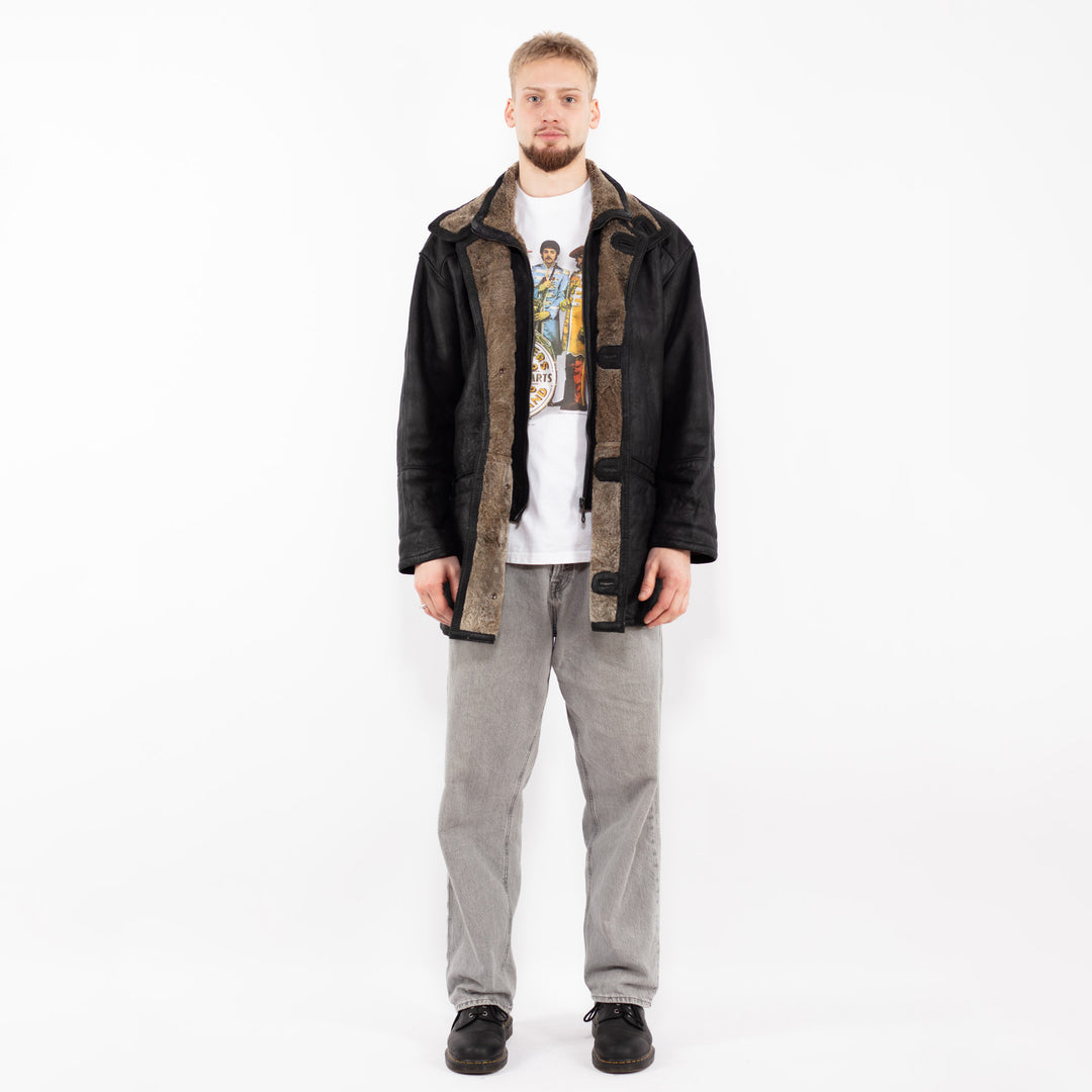 Vintage 90's Men Leather Coat in BlackZ2464