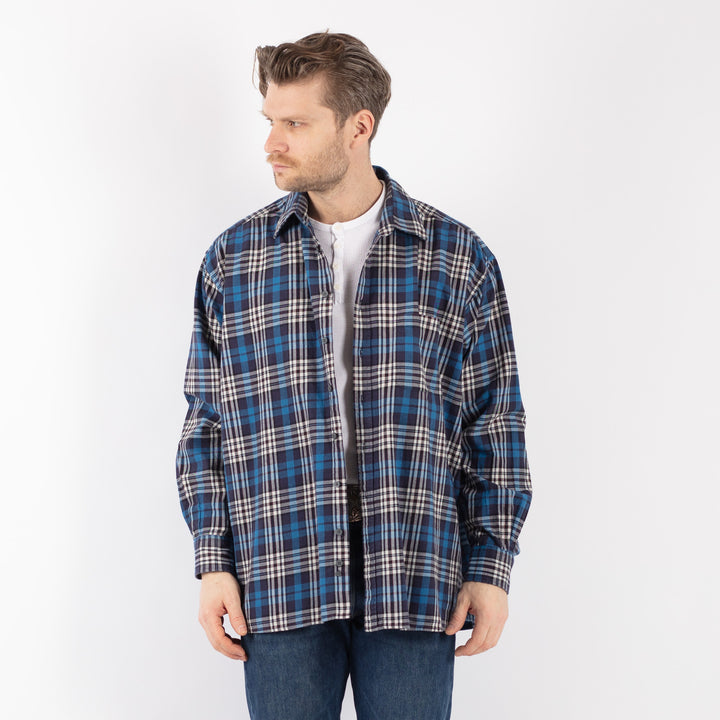 Vintage 90's Men Plaid Flannel Shirt in BlueZ1164