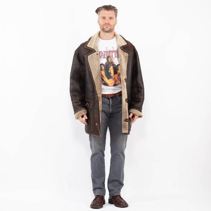 Vintage 90's Men Sheepskin Coat in BrownZ2053
