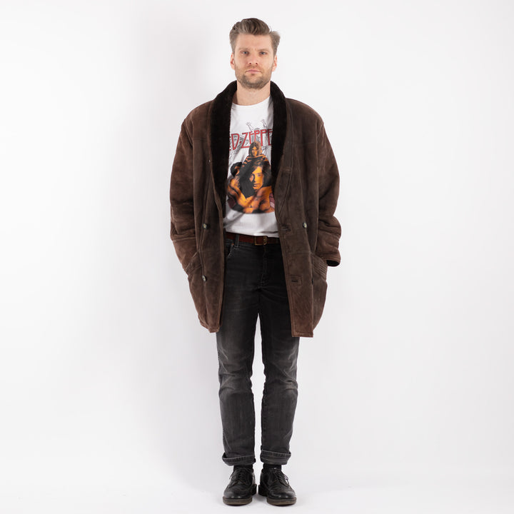 Vintage 90's Men Sheepskin Coat in Brown