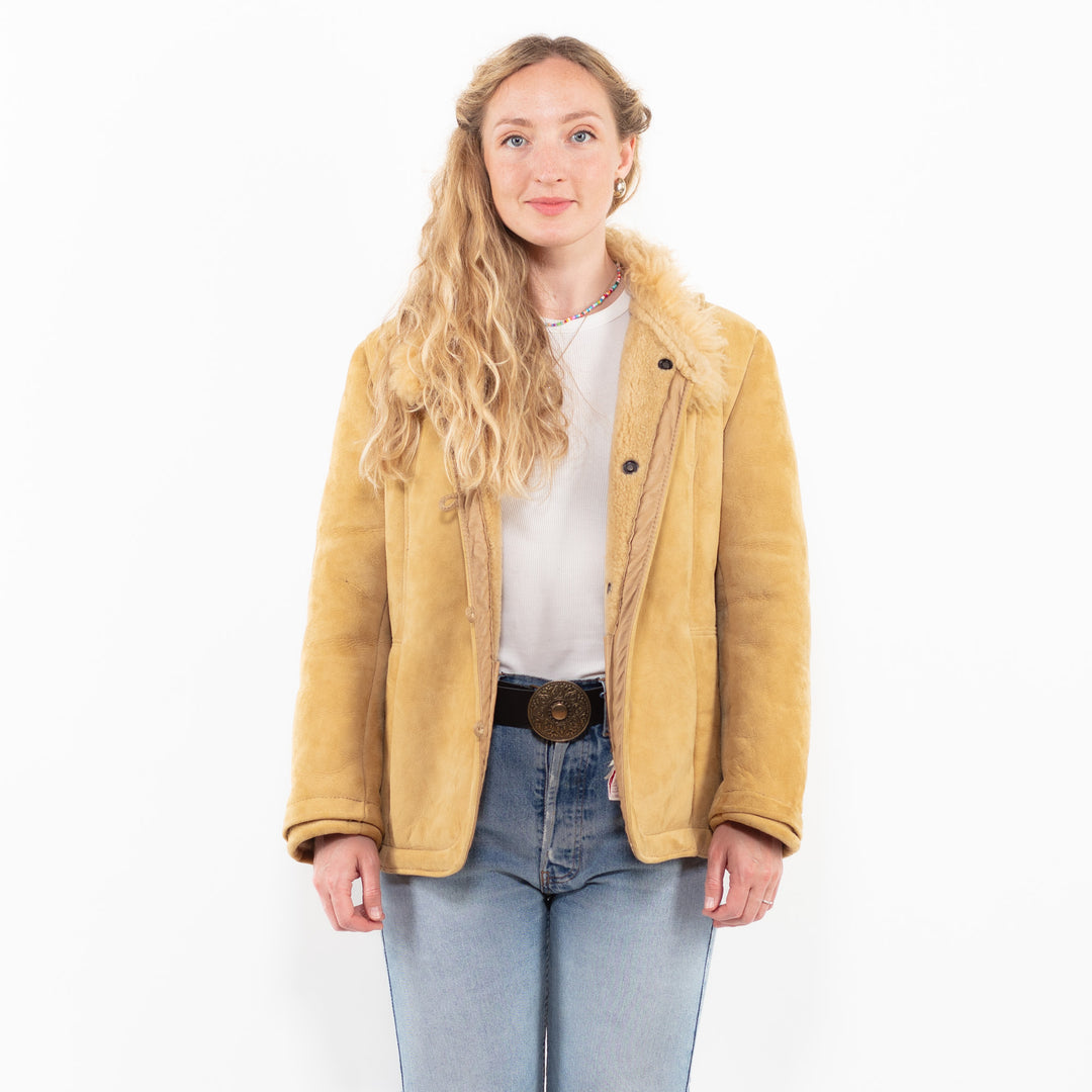 Vintage 80's Women Sheepskin Jacket in BeigeA0262