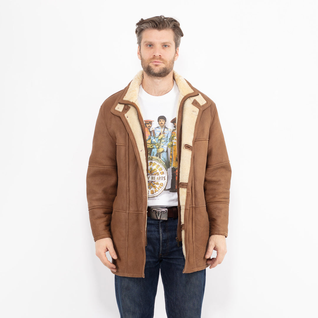 Vintage 90's Men Sheepskin Coat in BrownZ2660