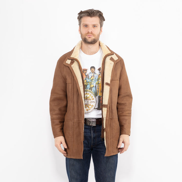 Vintage 90's Men Sheepskin Coat in BrownZ2660