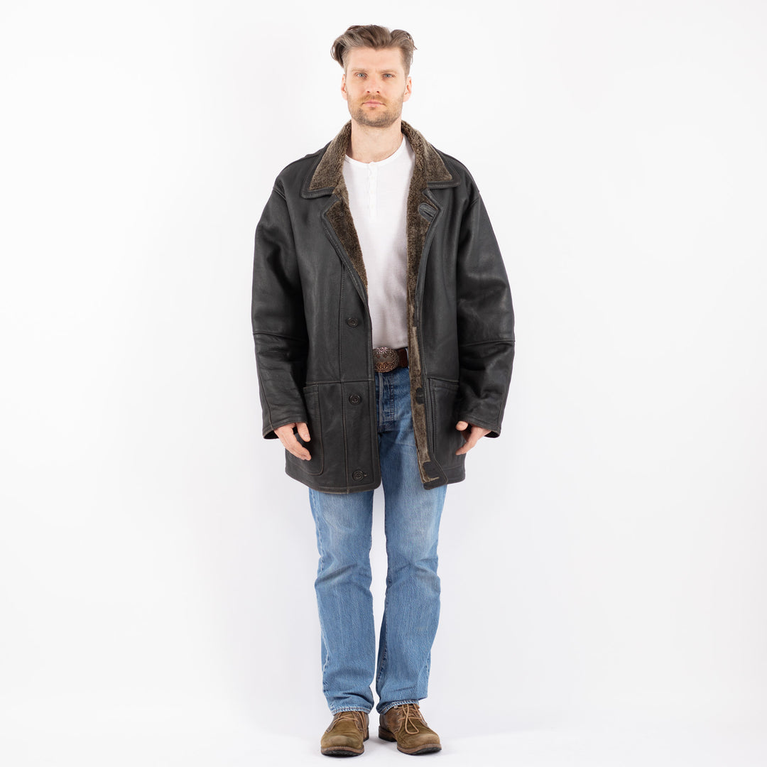 Vintage 90's Men Sheepskin Coat in BlackZ1409