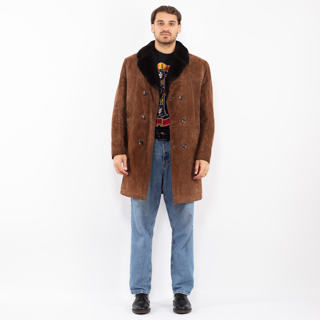 Vintage 70's Men Suede Sherpa Coat in Brown