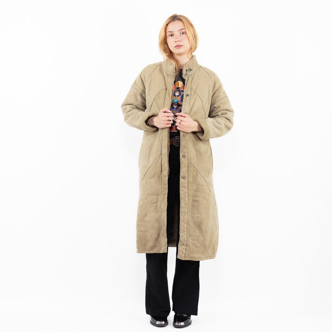 Vintage 80's Women Sheepskin Coat in BeigeA0158