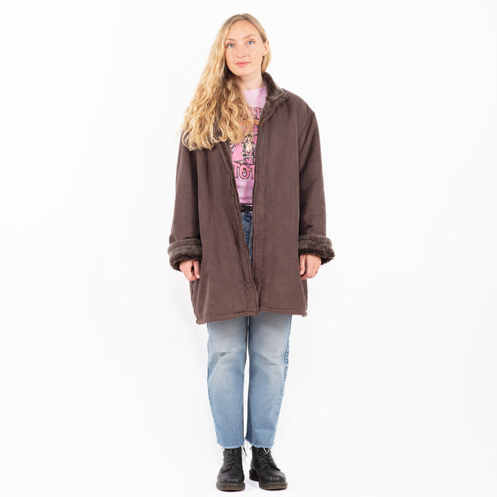 Vintage 90's Women Faux Sheepskin in BrownA0514