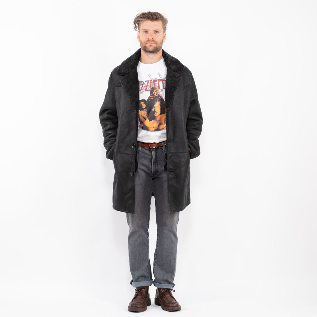 Vintage 90's Men Sheepskin Coat in BlackZ2279