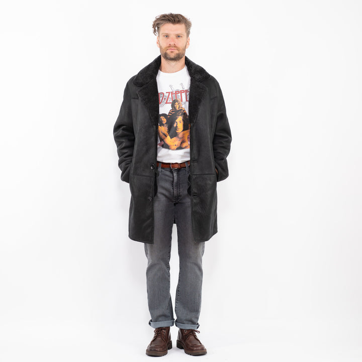 Vintage 90's Men Sheepskin Coat in BlackZ2279