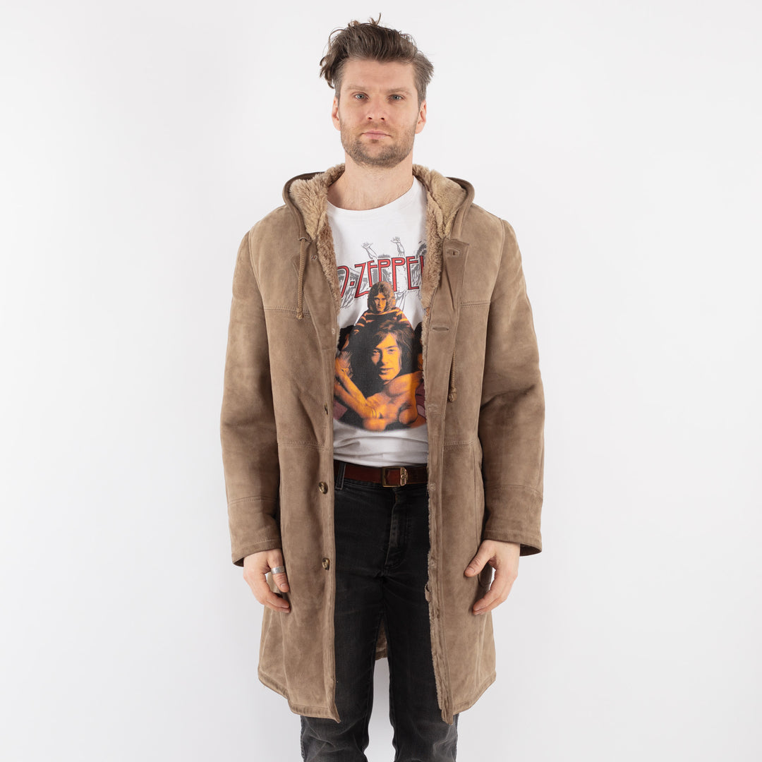 Vintage 70's Men Sheepskin Coat in Beige