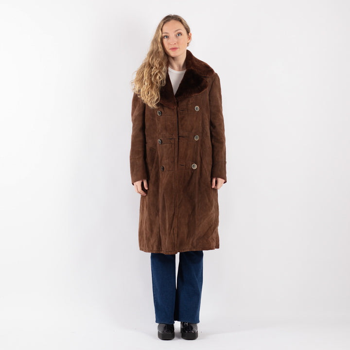 Vintage 70's Women Suede Sherpa Coat in BrownV9144