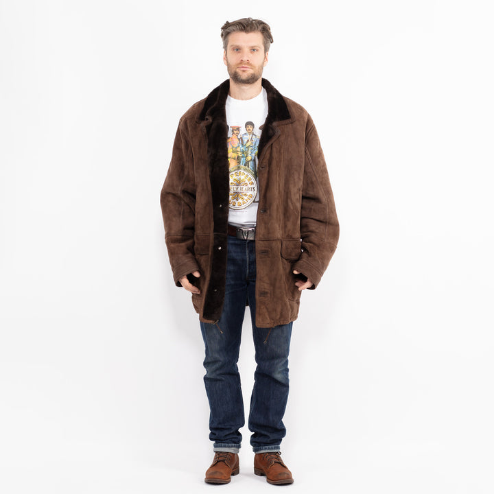 Vintage 90's Men Sheepskin Coat in BrownZ2661